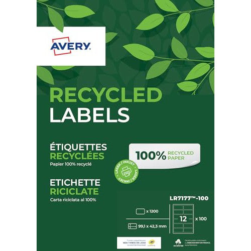 Avery LR7160-100 Recycled Address Labels (A4 Sheets of 63.5 x 38.1 mm, 21 Labels Per Sheet, 100 Sheets) - White