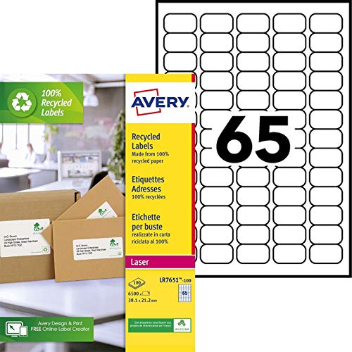 Avery LR7160-100 Recycled Address Labels (A4 Sheets of 63.5 x 38.1 mm, 21 Labels Per Sheet, 100 Sheets) - White