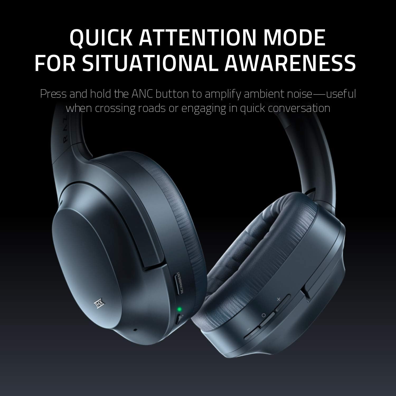 Razer Opus - Active Noise Cancelling ANC Wireless Headphones (THX Audio Tuning, 25 Hr Battery Life, Bluetooth 5.0, 3.5mm Jack Compatible