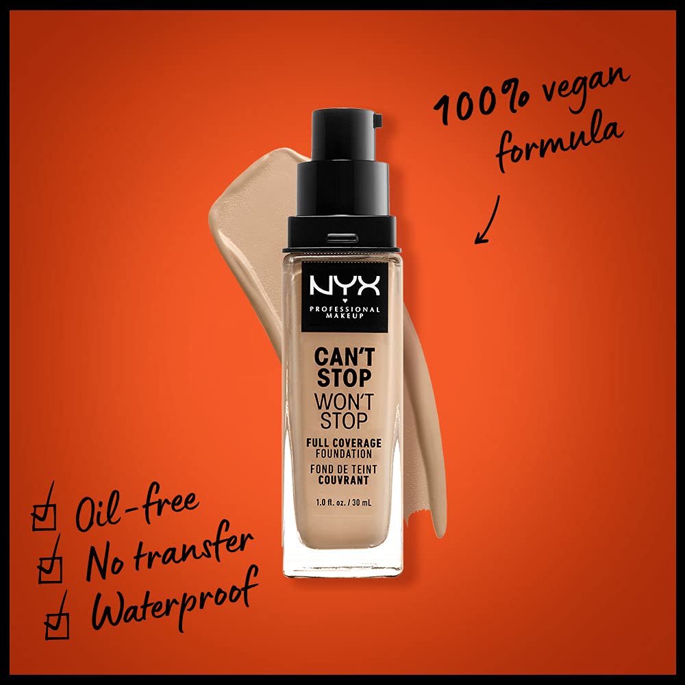 NYX Professional Makeup Can't Stop Won't Stop Full Coverage Foundation, Long Lasting, Waterproof, Vegan Formula, Matte Finish