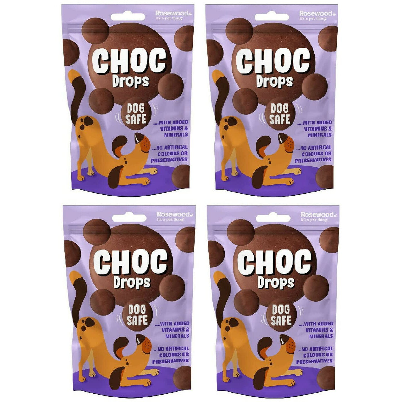 4 PACK ROSEWOOD CHOC DROPS DOG SAFE CHOCOLATE TREAT TRAINING BITE SIZE TREAT BUTTONS 200G