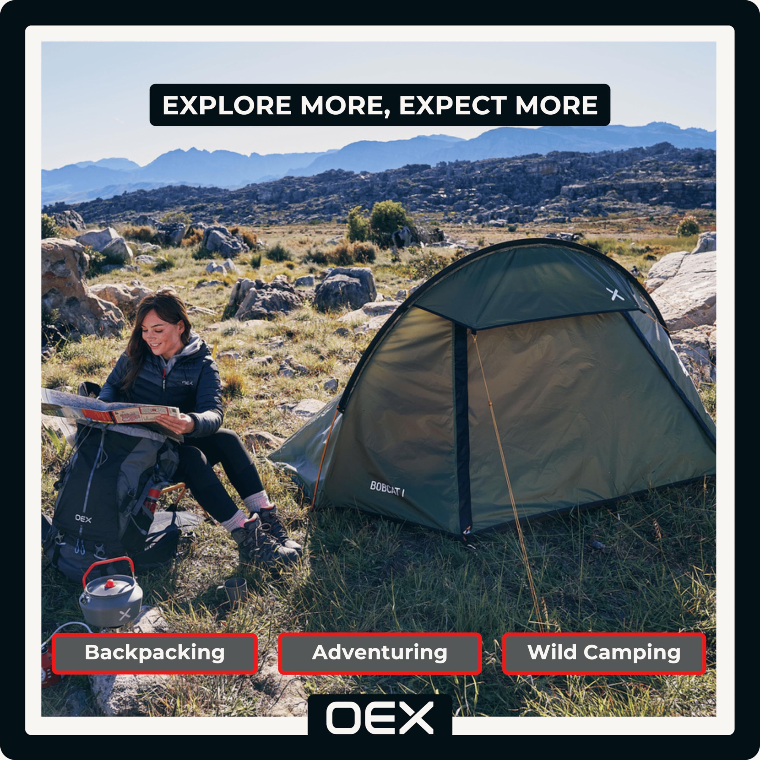 OEX Bobcat Tent for 1 Person for Harsh Weather Conditions, 1 Man, Compact, Ultra Lightweight, Sturdy, Easy to Pitch, Expeditions, Backpacking, Hiking, Wild Camping, Bike Tours, 5000mm HH, Green