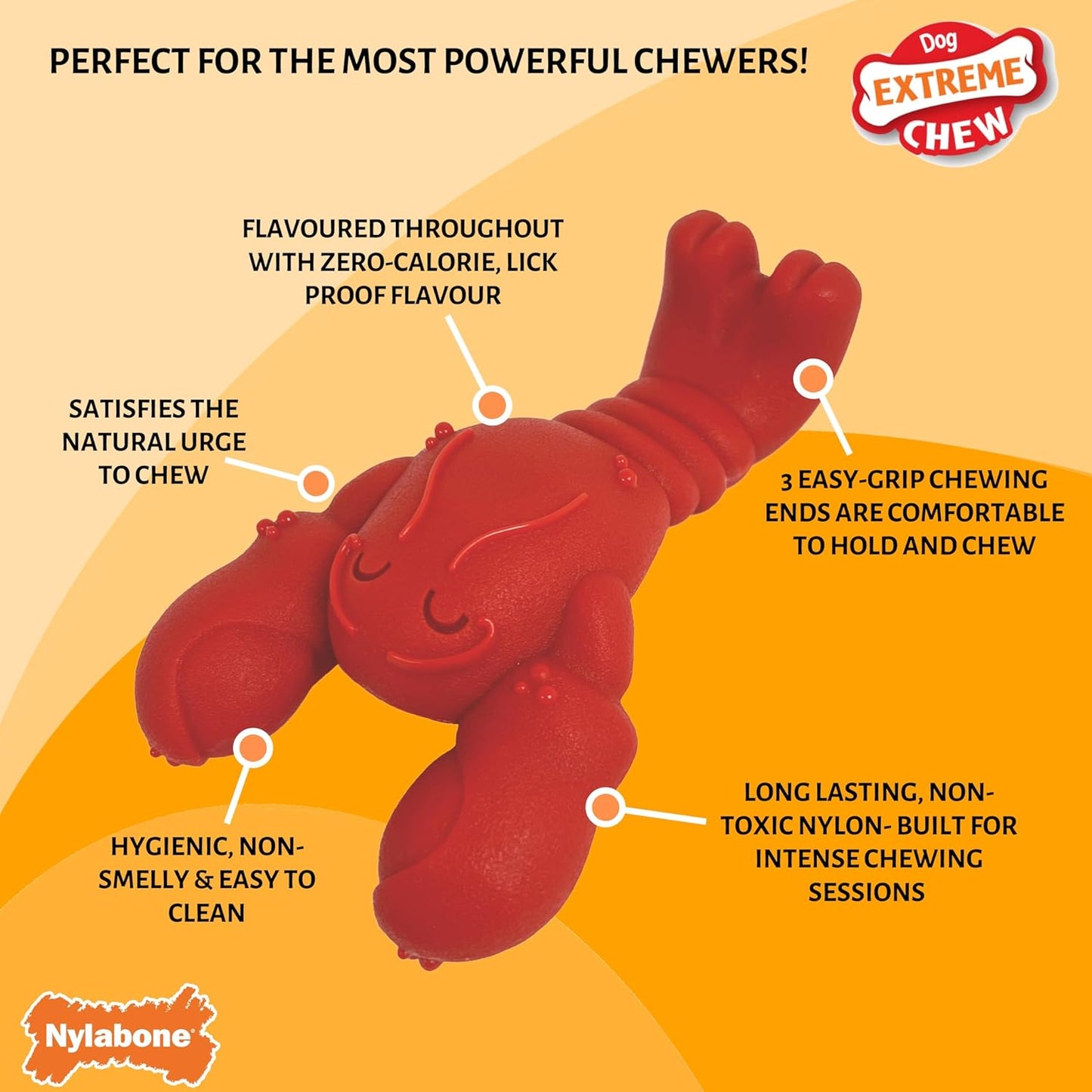 Nylabone Extreme Chewers Tough Nylon Dog Novelty Lobster Chew Toy, Durable, Boredom Breaker, Cleans Teeth, Filet Mignon Flavour, Extra Large, For Dogs 0-23+kg