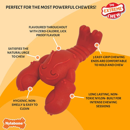 Nylabone Extreme Chewers Tough Nylon Dog Novelty Lobster Chew Toy, Durable, Boredom Breaker, Cleans Teeth, Filet Mignon Flavour, Extra Large, For Dogs 0-23+kg