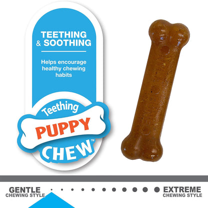 Nylabone Gentle Puppy Dog Teething Chew Toy Bones, Chicken/Peanut Butter Flavour, XS, for Puppies Up to 7kg (Twin Pack), for All Breed Sizes