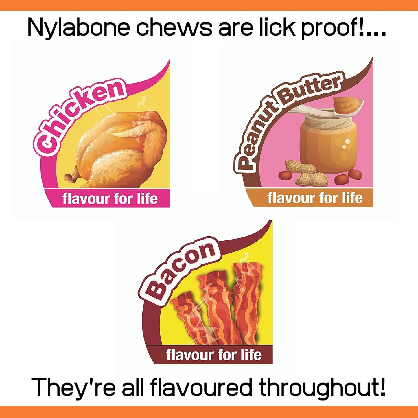 Nylabone Extreme Tough Dog Chew Toy Bones, Peanut Butter, Chicken, Bacon Flavoured, 3-Piece, Small, For Dogs Up To 11 kg