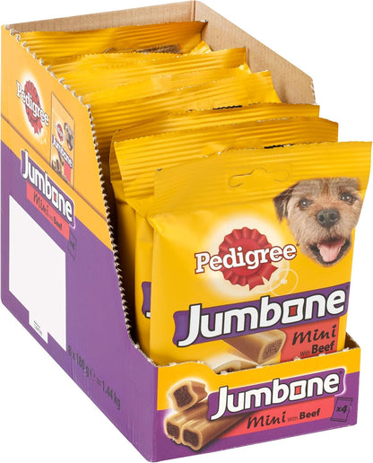 Pedigree Jumbone Dog Treats for Small Dogs from 5-10 kg with Beef, 8 Bags (8 x 180 g/Total of 32 Chews)