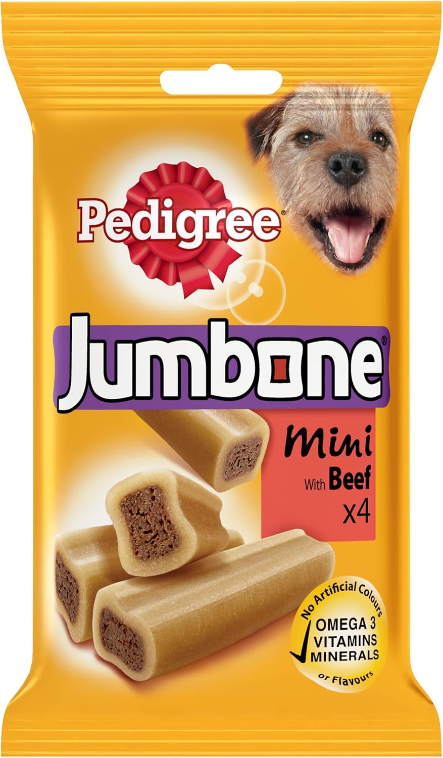 Pedigree Jumbone Dog Treats for Small Dogs from 5-10 kg with Beef, 8 Bags (8 x 180 g/Total of 32 Chews)