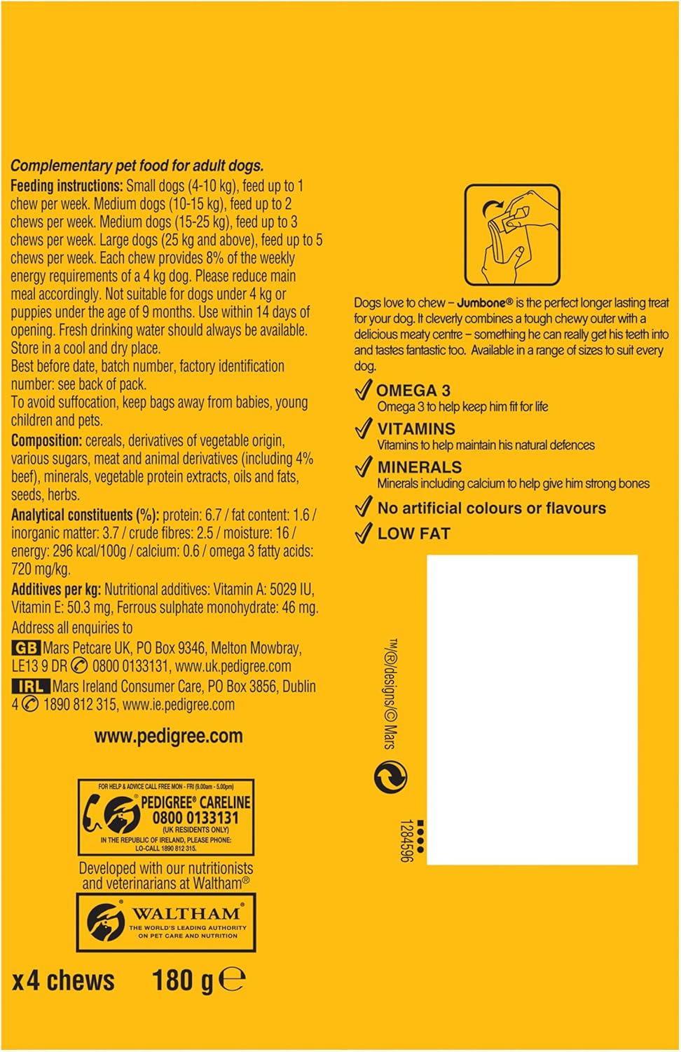 Pedigree Jumbone Dog Treats for Small Dogs from 5-10 kg with Beef, 8 Bags (8 x 180 g/Total of 32 Chews)