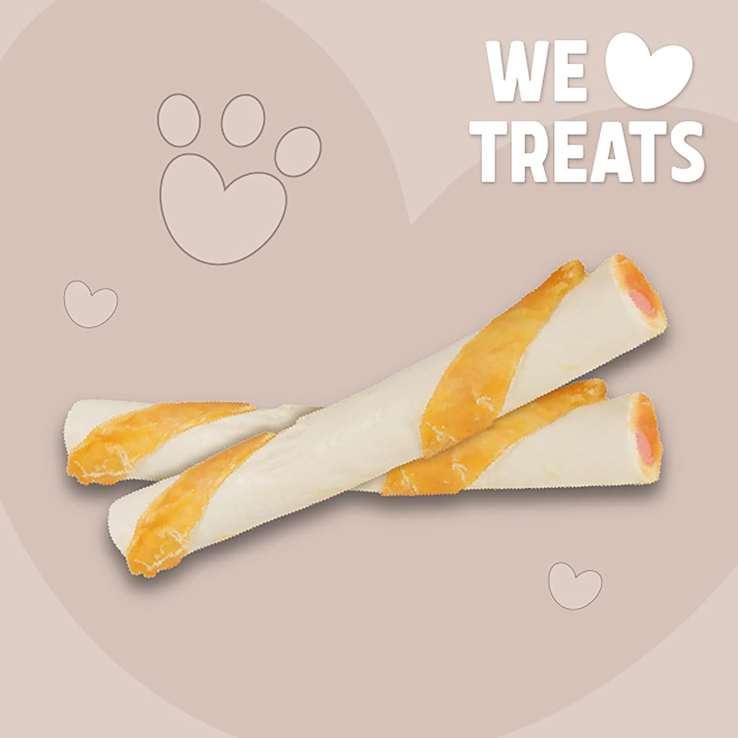 Rosewood Magic Bone Filled Twists for Dogs - Chicken and Peanut Butter Flavour Dog Treats, Rawhide Free, Medium Sized Dog Chews for Small, Medium and Large Dogs, 6pc (Case of 10 x 195g)