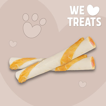 Rosewood Magic Bone Filled Twists for Dogs - Chicken and Peanut Butter Flavour Dog Treats, Rawhide Free, Medium Sized Dog Chews for Small, Medium and Large Dogs, 6pc (Case of 10 x 195g)